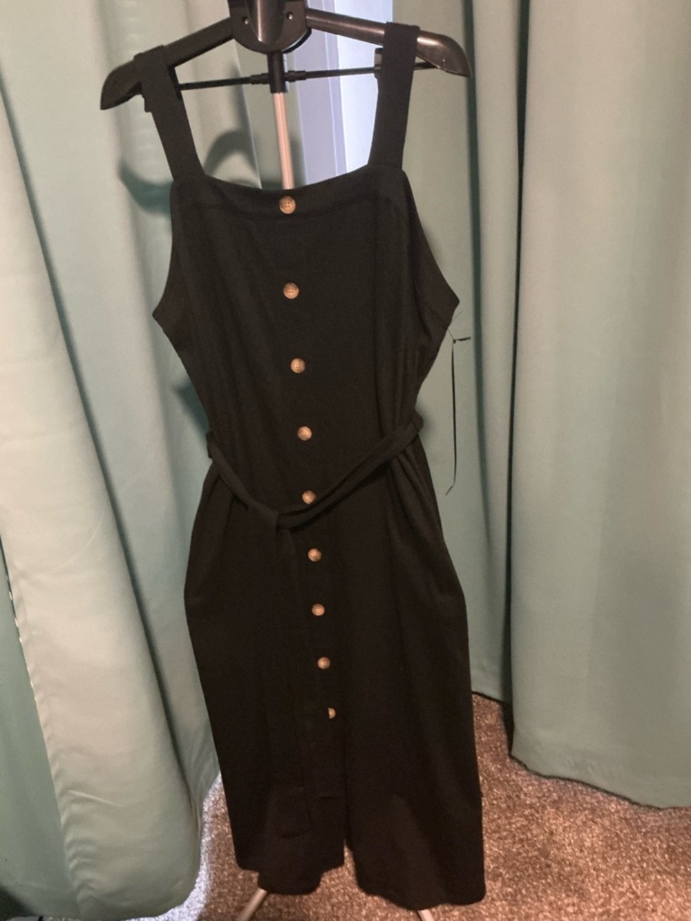 NWT Women’s Plus 1X Ava & Viv Black Button-Front Midi Dress with Self-Tie Belt
